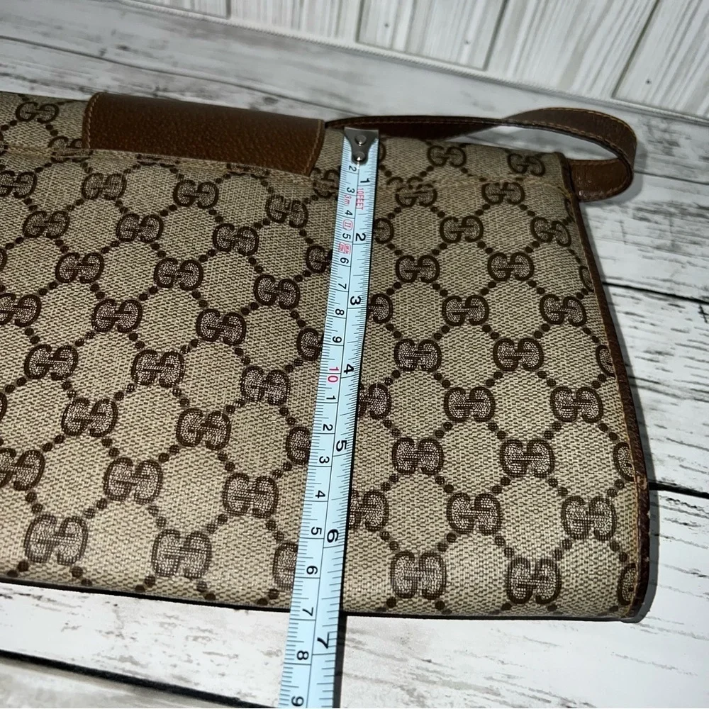 Gucci Vintage GG Monogram Canvas Crossbody Clutch Bag Brown Leather Trim - Picture 12 of 16